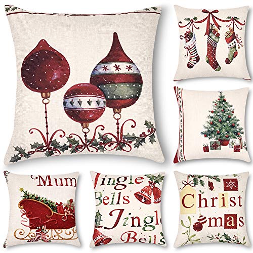 Product Cover Decorsurface Pack of 6 Christmas Pillow Covers 18x18, Decorative Throw Pillow Covers for Christmas, Home Decorations Pillow Covers Set for Couch Sofa Bedroom, car
