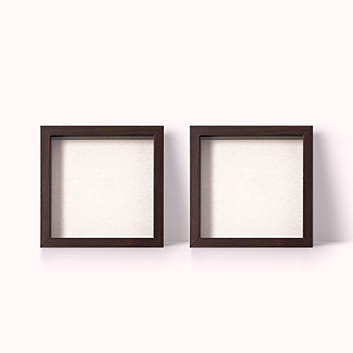 Product Cover Muzilife 8x8 Shadow Box Picture Frame with Linen Board - Wood & Glass Display Case Ready to Hang Perfect to Display Baby & Sports Memorabilia (Set of 2,Walnut)
