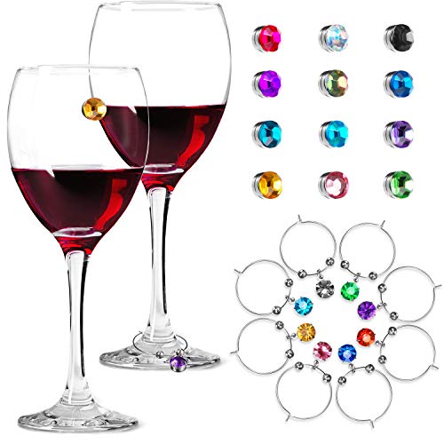 Product Cover 12 Pieces Crystal Magnetic Glass Charm Magnetic Drink Markers 8 Pieces Wine Glass Charm Wine Glass Rings Tags for Goblet, Champagne Flutes Cocktails Martinis