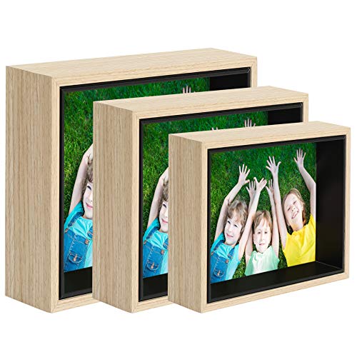 Product Cover Picture Frame Set of 3 - Display 4x6, 5x7, 6x8 Photos - Wood Collage Frames for Walls or Tables, Weathered Oak