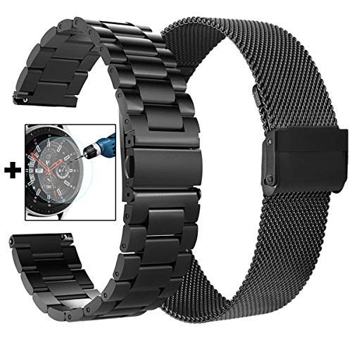 Product Cover CAGOS Galaxy Watch 46mm/Ticwatch Pro Bands, Solid Stainless Steel Metal + Milanese Loop Mesh Strap Replacement Band for Ticwatch Pro/Galaxy Watch 46mm Smartwatch (Metal+Mesh Black XLarge)