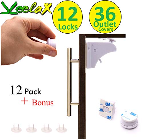 Product Cover LLeeLaX Magnetic Cabinet & Drawer Locks | Quick & Easy Installation to Baby & Child Proof Home | No Drills, No Tools required | 12 locks + 2 keys | Bonus 36 Electric outlet covers