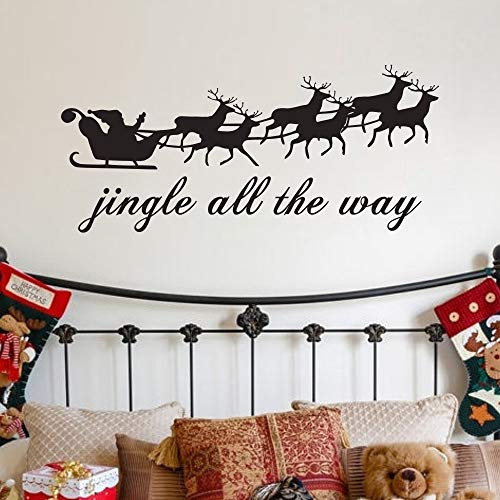 Product Cover MoharWall Christmas Wall Decal Santa Claus Elk Stickers Painting Living Room Winter Vinyl Art Quotes Decoration Jingle All The Way