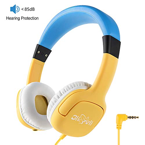 Product Cover Kids Headphone with 85dB Volume Limited Hearing Protection, Music Sharing Function, Bligli Wired On-Ear Headsets for Children Youngster (Yellow-Blue)