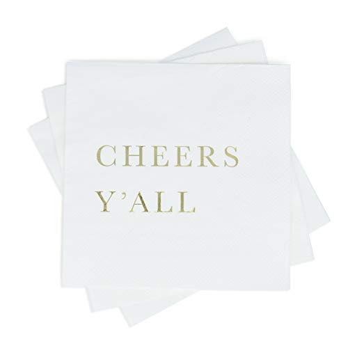 Product Cover Gold Cocktail Napkins - Cheers Y'all Party Napkins, Wedding Napkins, 3-Ply Disposable Paper Napkins for Wedding Reception, Engagement Party, Bridal Shower, Birthday - Gold Napkins by Sunshine Supply