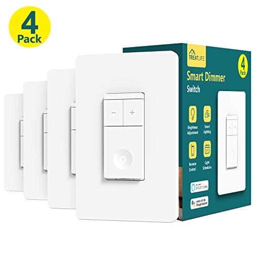 Product Cover Treatlife Smart Dimmer Switch, Neutral Wire Needed, 2.4Ghz Wi-Fi Light Switch, Compatible with Alexa and Google Assistant, Schedule, Remote Control, Single Pole (4 PACK)