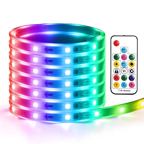 Product Cover 4-FQ Dreamcolor Led Rope Lights Waterproof RF Remote Chase Effect Rope Lights Power Supply Strip Lights 16.4 ft 5M Color Changing Lights Strip Rainbow RGB LED Lights DIY Outdoor Indoor 17 Keys