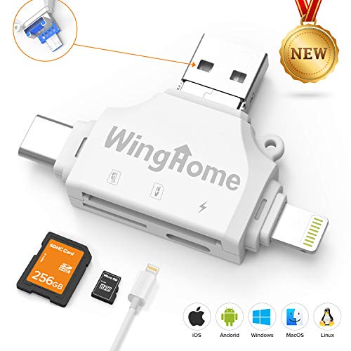 Product Cover WingHome Trail Camera Card Viewer, 4-in-1 SD Card Reader for iPhone and Android, Micro SD/TF Card Adapter to View Game Camera Photos and Videos on Smart Devices