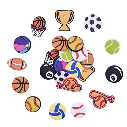 Product Cover SHINQEAR 24pcs PVC Softball Baseball Tennis Billiard Basketball Trophy Cup Volleyball Colored Ball Football Rugby Shoe Charms Fits for Clog Shoes Wristband Bracelet Party Gifts