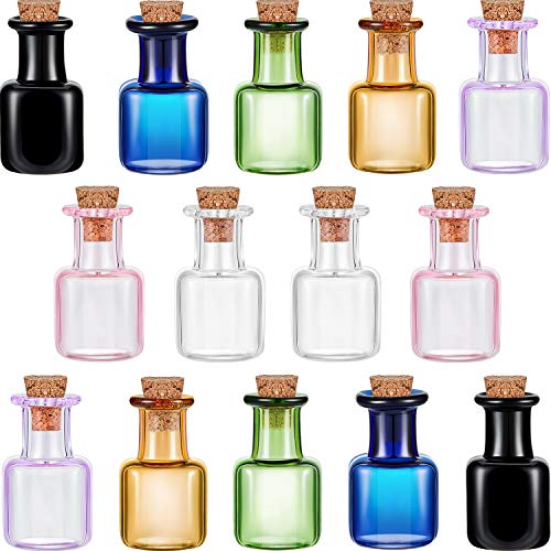 Product Cover 14 Pieces Mini Glass Color Bottles Wishing Bottle Tiny Jars Vials Rectangle Cute Bottles with Cork DIY Decoration for Party Wedding Gift