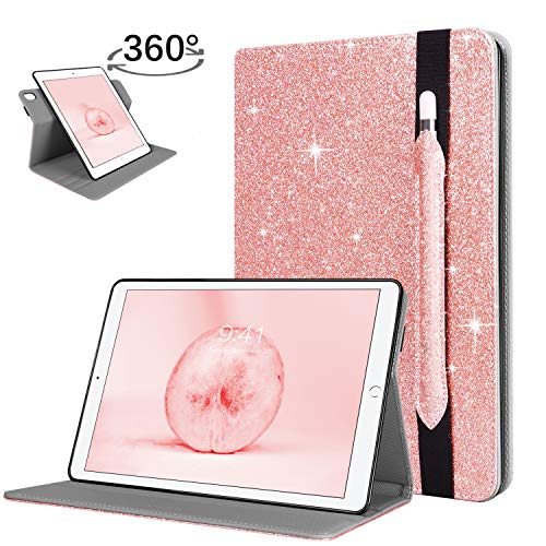 Product Cover BENTOBEN iPad 7th Generation Case, New iPad 10.2 2019 Case, 360° Rotating Stand Shiny Bling Glitter Auto Wake/Sleep with Pencil Holder Sparkle PU Leather Protective iPad 10.2 Inch 2019 Cover,Rose Gold
