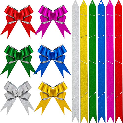 Product Cover 120 Pieces Gift Pull Bows Glitter Pull Bow Christmas Gift Wrap Pull Bows with Ribbon for Christmas Decoration, Gift Wrapping, Wedding Gift Decoration
