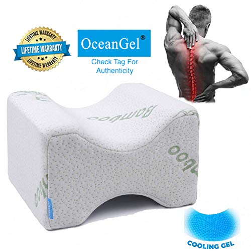 Product Cover OceanGel Cooling Gel Memory Foam Knee Pillow-Leg Pillow for Side Sleepers, Pregnancy, Spine Alignment, Orthopedic, Hip & Joint Pain, Surgery-Hypoallergenic Wedge with Removable Washable Bamboo Cover