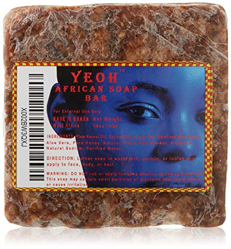 Product Cover YEOH African Black Soap Bar, Eczema Soap 1lb (16 Oz), African Soap Bar for Acne Treatment, Dry Skin, Face & Body Wash, Scar Removal, Rashes, Burns, Made In Ghana, West Africa