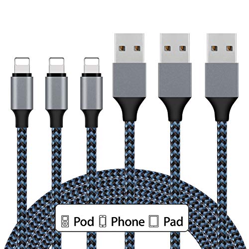 Product Cover iPhone Charger, Sundix 3Pack 10ft Lightning Cable iPhone Charger Cable Nylon Braided Charging Cord Compatible iPhone XR XS XSMax X 8 8 Plus 7 7 Plus 6 6s Plus SE 5 5s 5c iPad iPod? (Blue)
