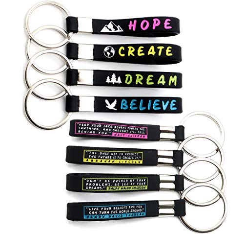 Product Cover (12-Pack) Inspirational Quote Keychains - Dream, Believe, Hope, Create - Wholesale Key Chains in Bulk for Party Favors, Backpack Accessories, Giveaway Items Gifts for Adults Men Women Teen Boys Girls