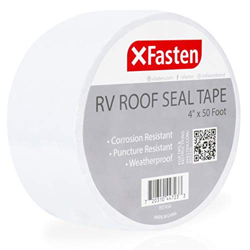 Product Cover XFasten RV Repair Tape, White, 4-Inches by 50-Foot, Weatherproof RV Rubber Roof Patch Tape for RV Repair, Window, Vent, Boat Sealing, and Camper Roof Leaks