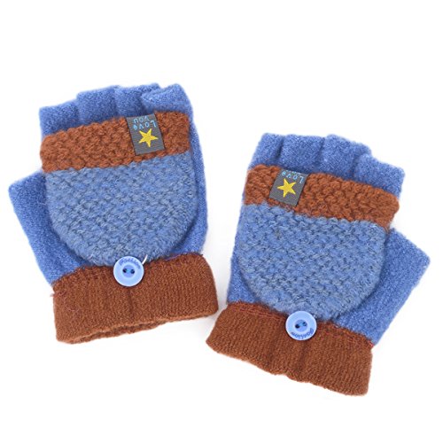 Product Cover Flammi Kids Knitted Convertible Mittens Half Fingerless Gloves with Mitten Flap for Boys Girls 2-4 Years