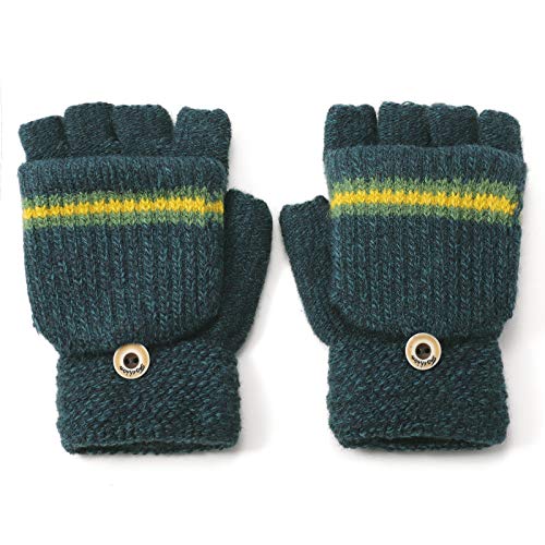 Product Cover Flammi Boys' Warm Knit Fingerless Gloves with Mitten Cover Convertible Mittens 5-12 Years