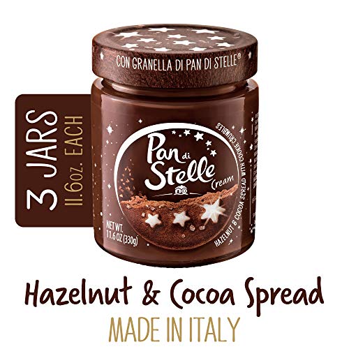 Product Cover Pan Di Stelle Cream, cocoa hazelnut  spread, no palm oil, 100% Italian hazelnuts, Made in Italy, chocolate spread, 11.6 oz. Jar (3 Pack)