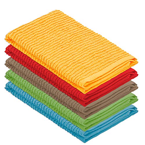 Product Cover DecorRack 5 Pack Small Kitchen Dish Towels, 100% Cotton, 12 x 12 Inch Dish Cloths, Perfect Cleaning Cloth for Washing Dishes, Kitchen, Bar, Counter and Car, Assorted Colors (Pack of 5)