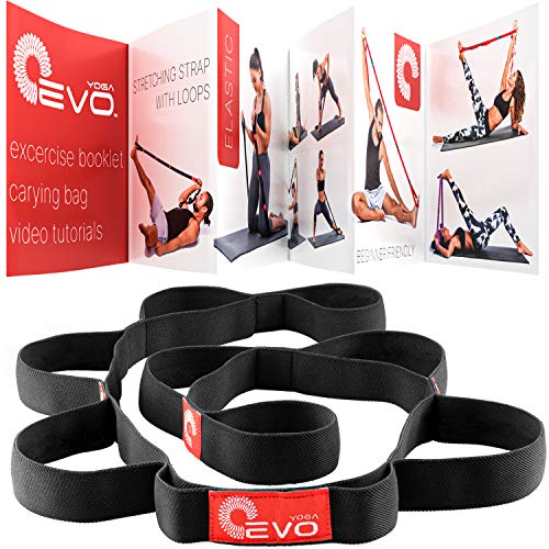 Product Cover Stretch Band with Loops for Physical Therapy, Yoga Exercises, Workout, Great for Beginners & Seniors, Elastic Yoga Strap for Stretching with Exercise Book