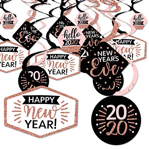 Product Cover Big Dot of Happiness Rose Gold Happy New Year - 2020 New Year's Eve Party Hanging Decor - Party Decoration Swirls - Set of 40