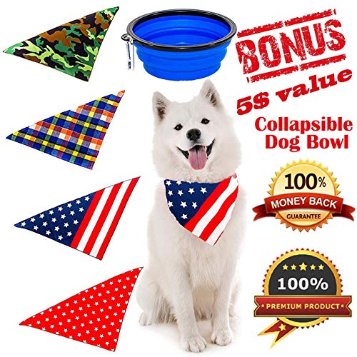 Product Cover nonivivi Dog Bandana 4pcs Durable Pet Triangle Scarf Variety Colors -1 Pcs Bowl Dog- Pet Bowl Collapsible Silicone Set for Your Puppy and Friends