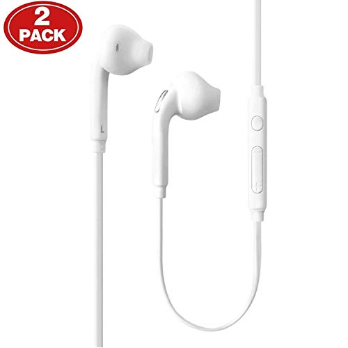 Product Cover Aux Headphones/Earphones/Earbuds, (2 Pack) 3.5mm Aux Wired in-Ear Headphones with Mic and Remote Control Compatible with Galaxy S9 S8 S7 S6 S5 Edge + Note 5 6 7 8 9 and More Android Devices-White