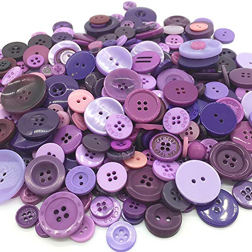 Product Cover EMAAN 650 pieces of Various Sizes Resin Buttons 2 and 4 Holes Round Craft Buttons Sewing DIY Crafts Scrapbook Children's Handmade Button Painting Button Bouquet (Purple）