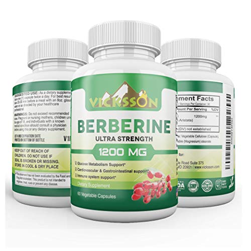 Product Cover Vicksson Berberine HCL Supplement 1200mg, Supports Immune System, Glucose Metabolism, Blood Sugar, Insulin for Diabetes, Cardiovascular & Gastrointestinal Function, Weight Management | 60 Capsules