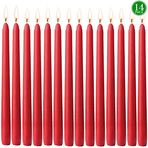 Product Cover YIIA 14 Pack Tall Taper Candles - 10 Inch Red Dripless, Unscented Dinner Candle - Paraffin Wax with Cotton Wicks - 8 Hour Burn Time