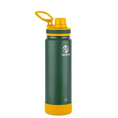 Product Cover Takeya Actives Insulated Stainless Steel Water Bottle with Spout Lid, 24 oz, Green/Gold