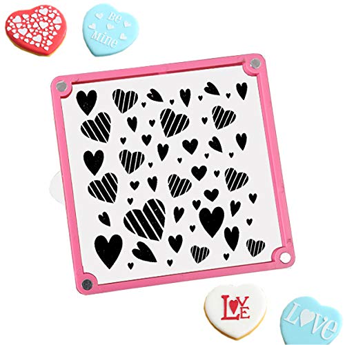 Product Cover [ 1 Heart Cookie Stencil + Cookie Decorating Stencil Frame] 2 Different Thicknesses Magnetic Stencil Holder Cookies Molds Fixing Frame Decor Novice Baking Tools
