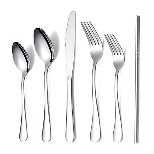 Product Cover Kyraton Flatware Set 20 Pieces, Addition 4 Stainless Steel Straws Reusable, Stainless Steel Silverware Set Service for 4