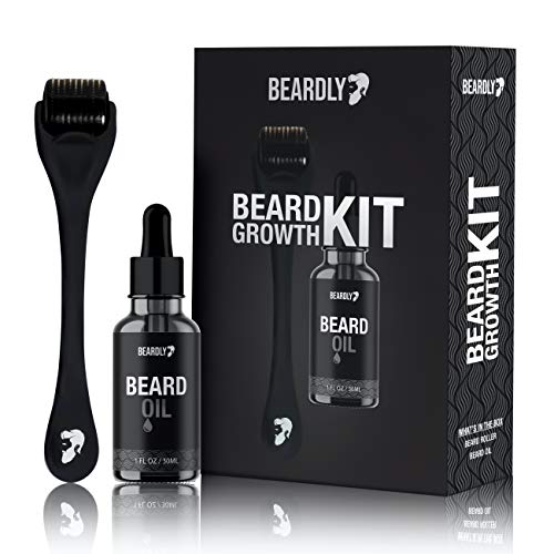 Product Cover BEARDLY Beard Growth Kit - .2MM Derma Roller w/Beard Oil for Facial Hair Growth for Men - Grooming Tool to Help You Grow a Beard - Facilitate New and Old Hair Growth