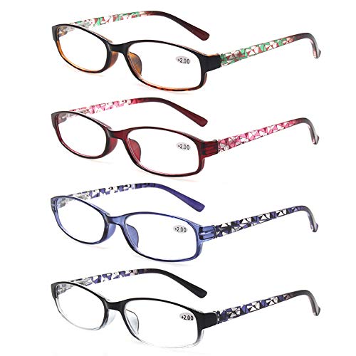 Product Cover Ladies Reading Glasses 4 Pairs Spring Hinge Readers Glasses for Reading Men and Women