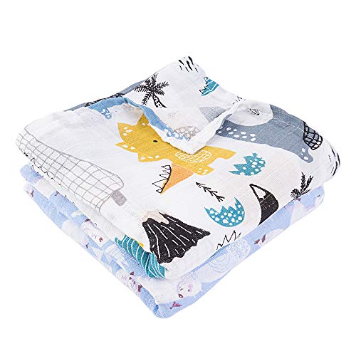 Product Cover HAOK Muslin Swaddle Blankets 2 Pack - Large Unisex Silky Soft Bamboo Baby Receiving Blankets Swaddle Wrap for Boys and Girls (55