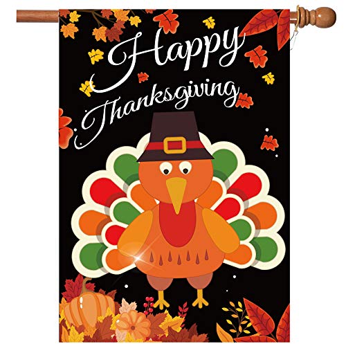 Product Cover Thanksgiving Flags,Thanksgiving Garden Flag 28 x 40 Inch Thanksgiving Day House Flags Double Sided 2 Layer Thanksgiving Burlap Turkey Yard Flag for Thanksgiving Decoration