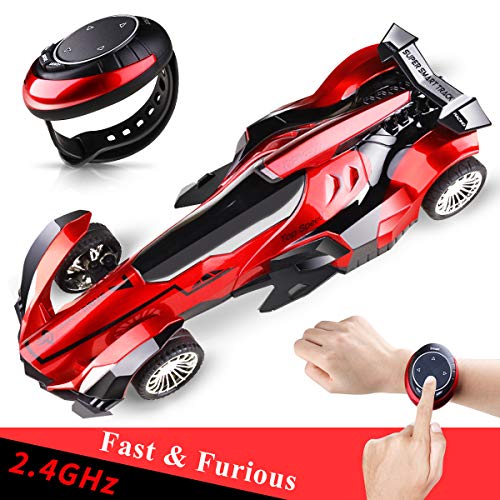 Product Cover Voice Control Car, Wireless 2.4G Remote & Voice Control Racing Car, 3 Modes Wrist Watch include Custom Voice Command Controllers in Any Language, Rechargeable & USB Charger & LED [Red][2019 Upgrade]