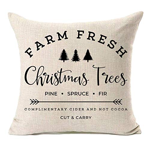 Product Cover MFGNEH Farm Fresh Christmas Trees Cotton Linen Throw Pillow Covers Christmas Decor Cushion Case 20 x 20 Inch for Sofa,Christmas Pillow Covers