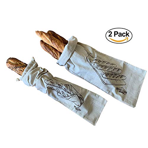 Product Cover Linen Bread Baguette Bags - 2-Pack 8 x 27 Ideal for Homemade Baguette Bread, Unbleached, Reusable Food Storage, Housewarming, Wedding Gift, Storage for Artisan Bread - Bakery & Baguette