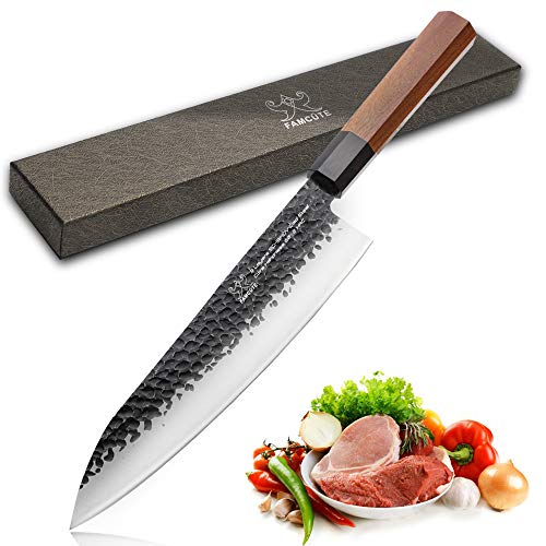 Product Cover FAMCÜTE 8 Inch Professional Japanese Chef Knife, 3 Layer 9CR18MOV Clad Steel w/octagon Handle Gyuto Sushi Knife for Home Kitchen & Restaurant