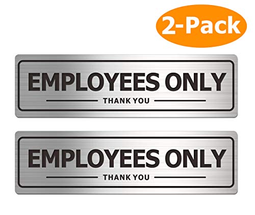 Product Cover Employees Only Sign - Office Door Signs for Business Store Wall - Aluminum Metal with Strong Self Adhesive (Pack of 2, Silver 7×2 inches)