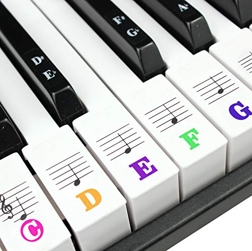 Product Cover Piano Keyboard Stickers for 88/61/54/49/37 Key. Colorful Large Bold Letter Piano Stickers. Perfect for kids Learning Piano. Multi-Color,Transparent,Removable