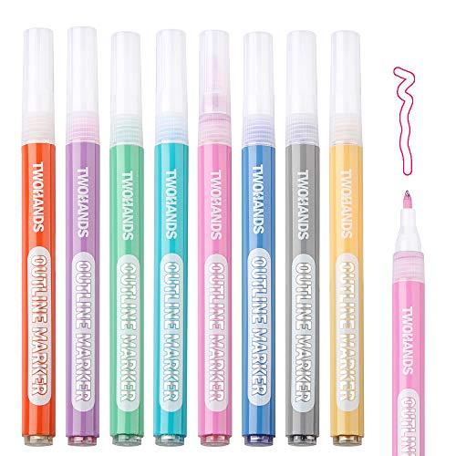 Product Cover Self-outline Metallic Markers, Outline Marker Double Line Pen Journal Pens Colored Permanent Marker Pens for Kids, Amateurs and Professionals Illustration Coloring Sketching Card Make