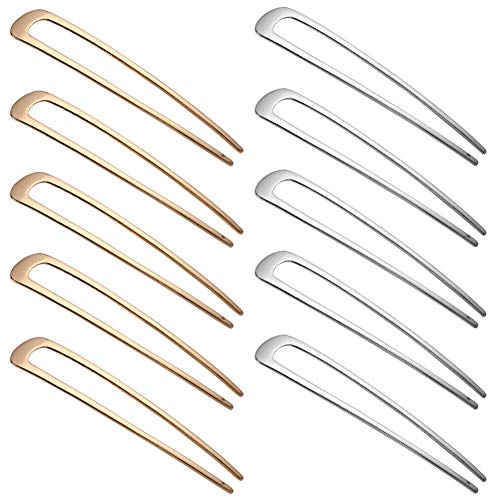 Product Cover QiaoShiRen 10 Pack Metal U Shaped Hairpins Hair Fork Hair Stick Hair Comb Updo Chignon Pin for Hair Accessories,Gold and Sliver