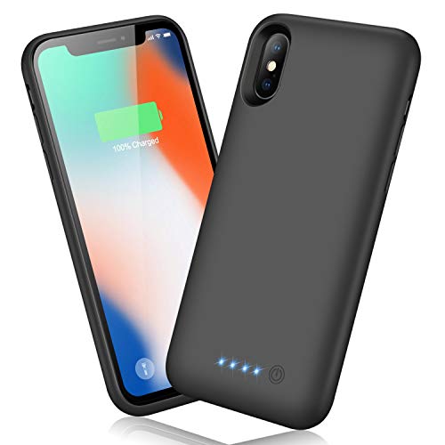Product Cover QTshine Battery Case for iPhone X/XS/10, Newest [6500mAh] Protective Portable Charging Case Rechargeable Extended Battery Pack for Apple iPhone X/XS/10(5.8') Backup Power Bank Cover - Black