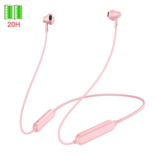 Product Cover Bluetooth 5.0 Headphones,【20H Playtime + Connect 2 Devices】 Sport Earphones, Deep Bass HiFi Stereo Wireless In Ear Headphones, Noise Cancelling Mic, Magnetic Earbuds Sweatproof Pink Rose Gold