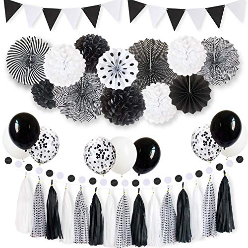 Product Cover ANSOMO Black and White Party Decorations and Supplies, for Baby Shower and Birthday, with Paper Fan and Tassel Garland